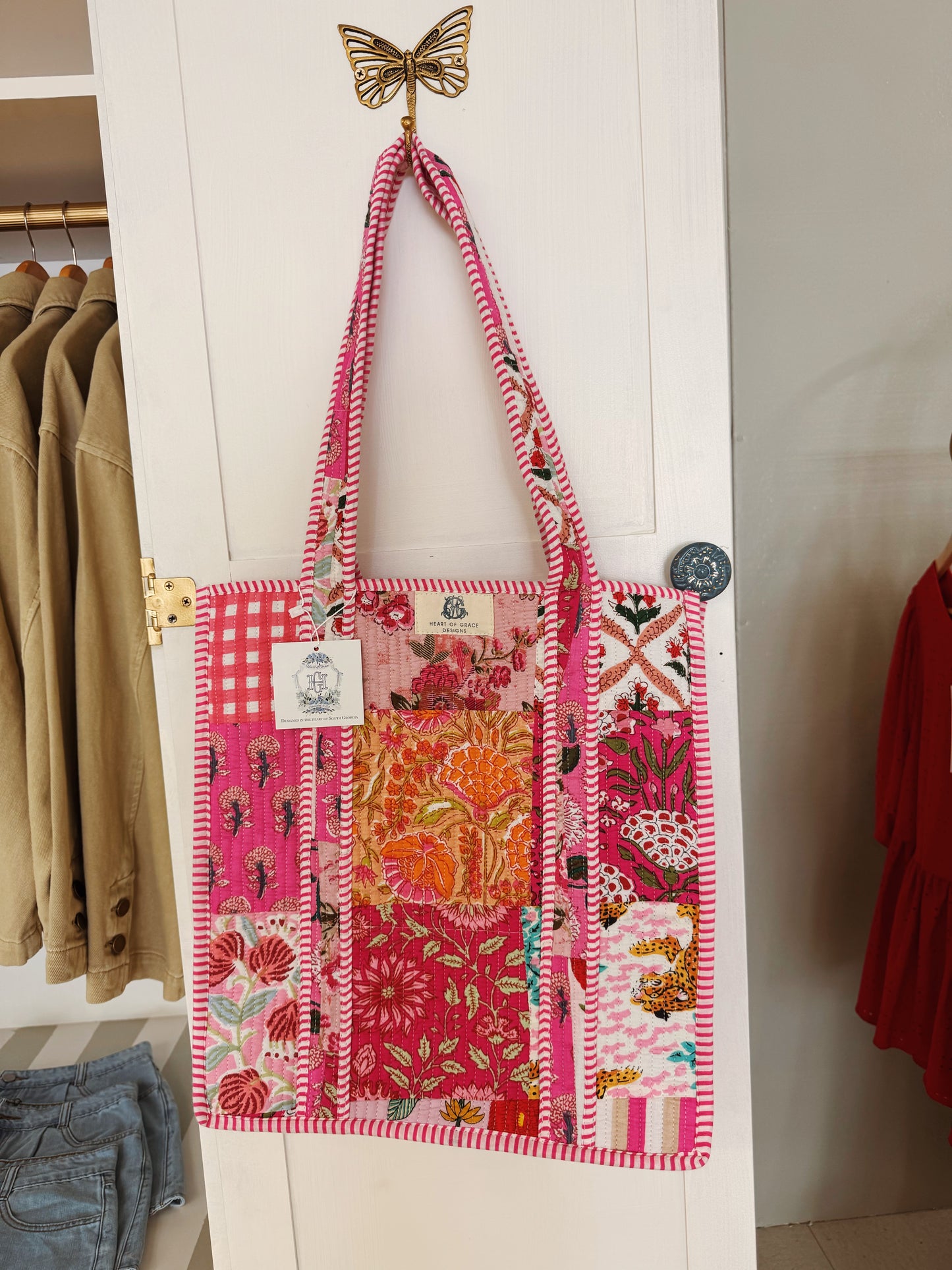 Pink City Quilted Tote Bag