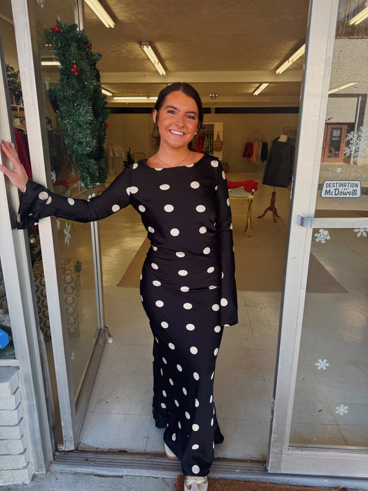 Midnight Cheer Polka Dot Dress