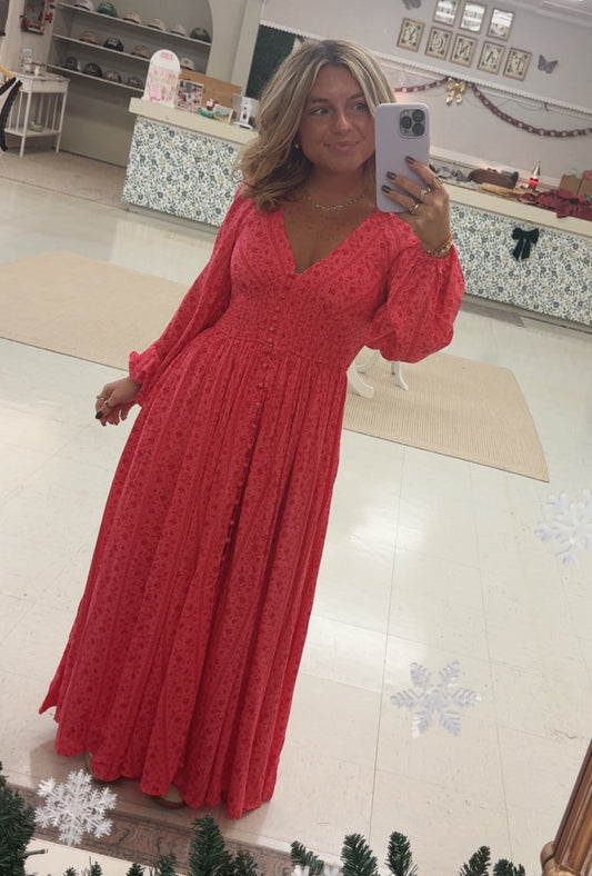 Winter Candy Apple Maxi Dress