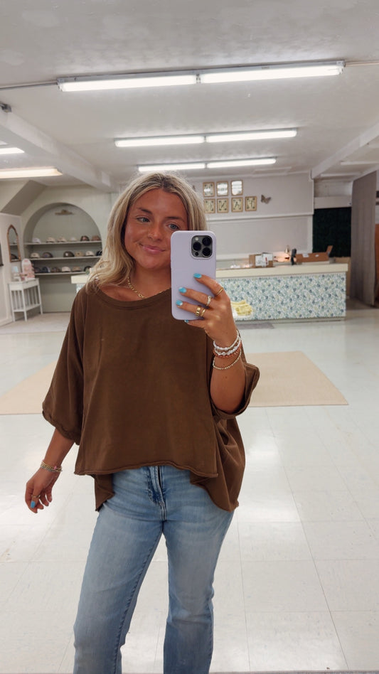 Tan bye and wash oversized top