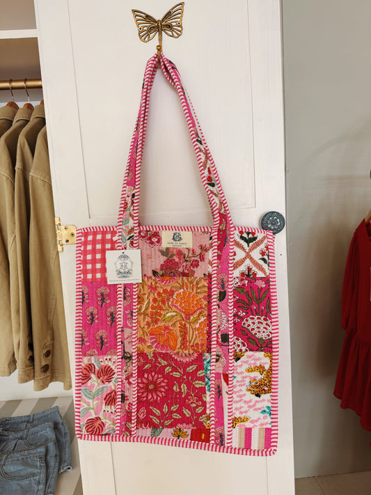 Pink City Quilted Tote Bag
