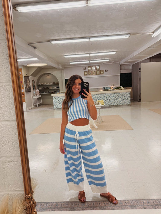 Blue striped sweater set