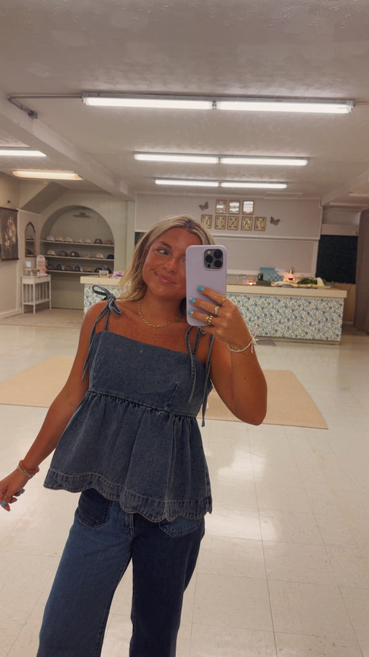 Scalloped denim top