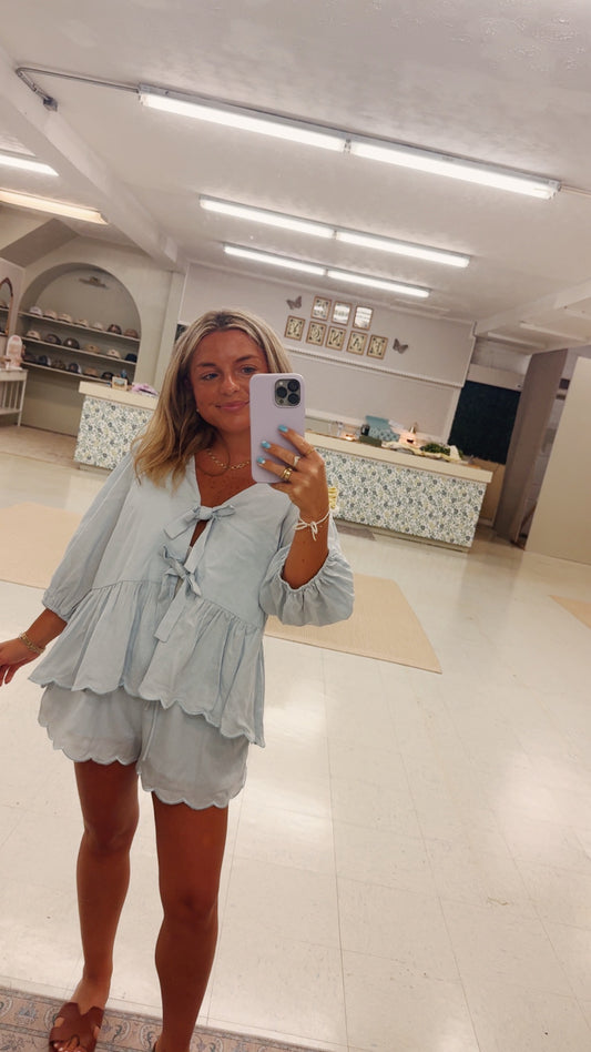 Blue scalloped shorts